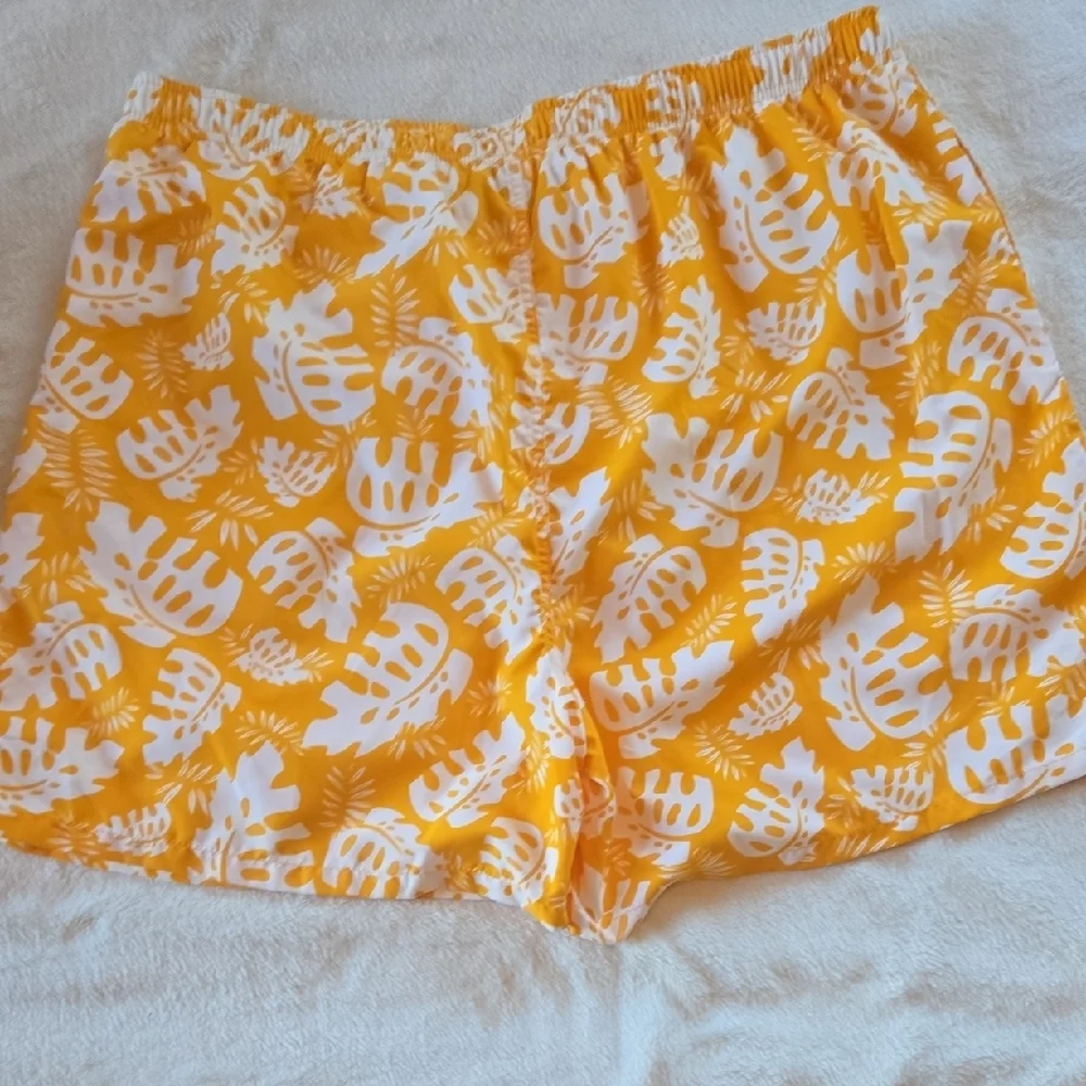 Tropical Yellow & White Men's Swim Trunks 2X Surf Bright Summer Pool Vintage 80s